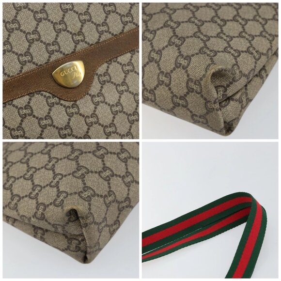 GUCCI GG Plus Supreme Web Sherry Line Tote Bag PVC Beige Gold - Picture 12 of 16